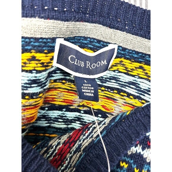 New Club Room Men Sz L Blue Striped Long Sleeve Crew Neck Classic Fit Sweater T3 - Picture 10 of 12